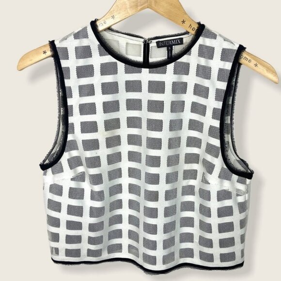 Intermix Colorblock Lace Crop Top White ST5006 Size Small Frayed Edge Modern S - Picture 3 of 7